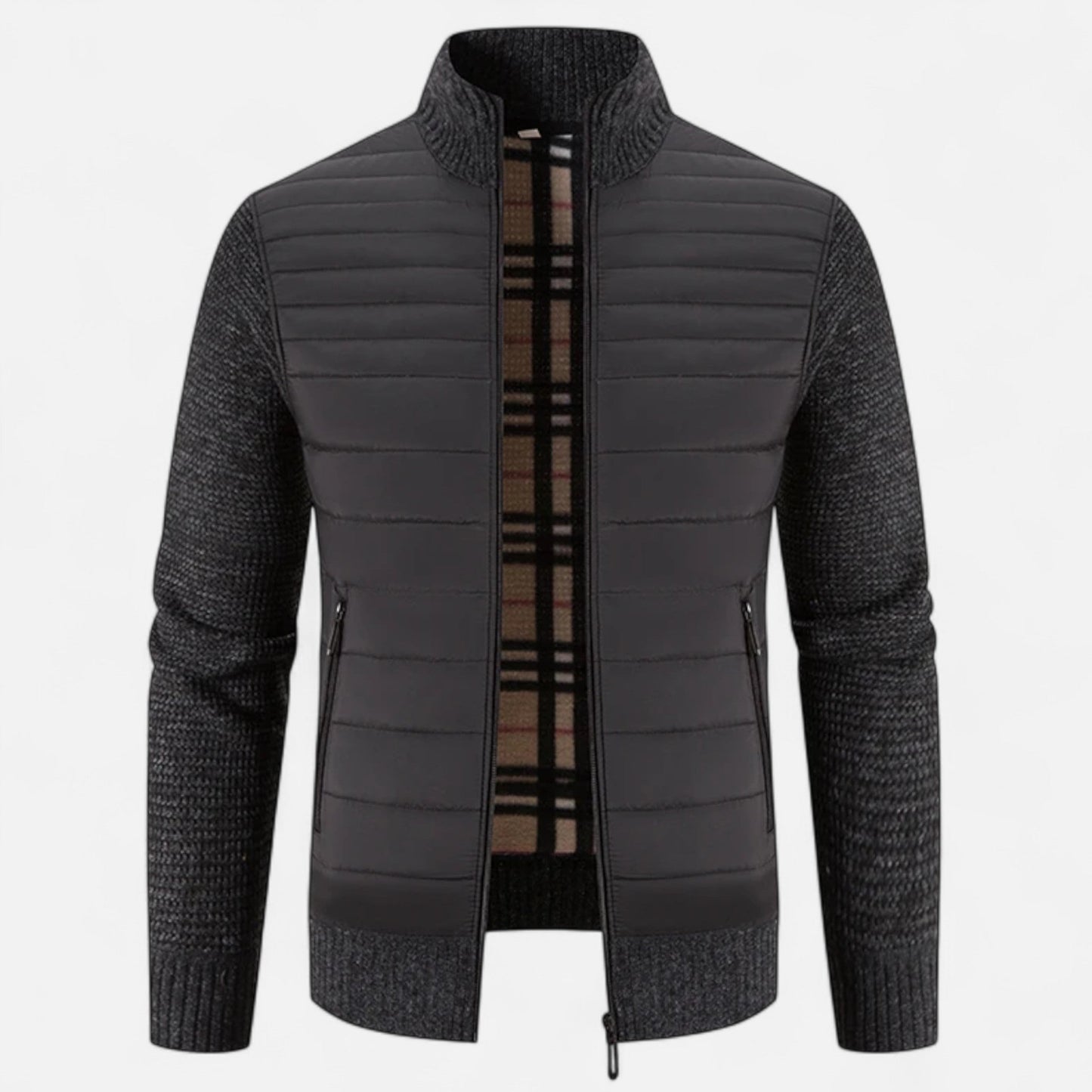 SwissFellas | Herren Fleece Stehkragen Patchwork Jacke