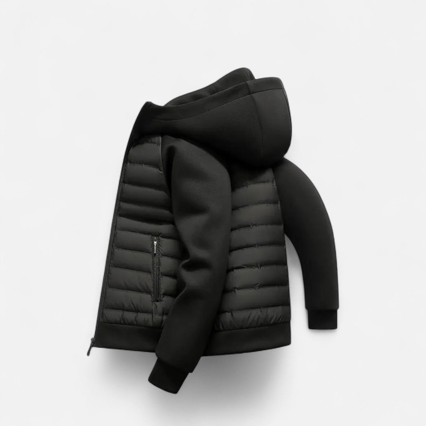 SwissFellas | Herren Kapuzen-Daunenjacke – Gespaltener Steppstil