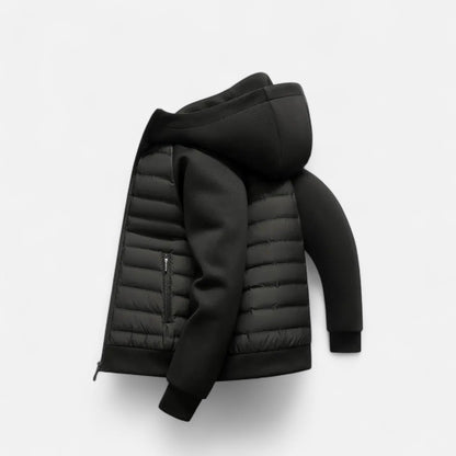 SwissFellas | Herren Kapuzen-Daunenjacke – Gespaltener Steppstil