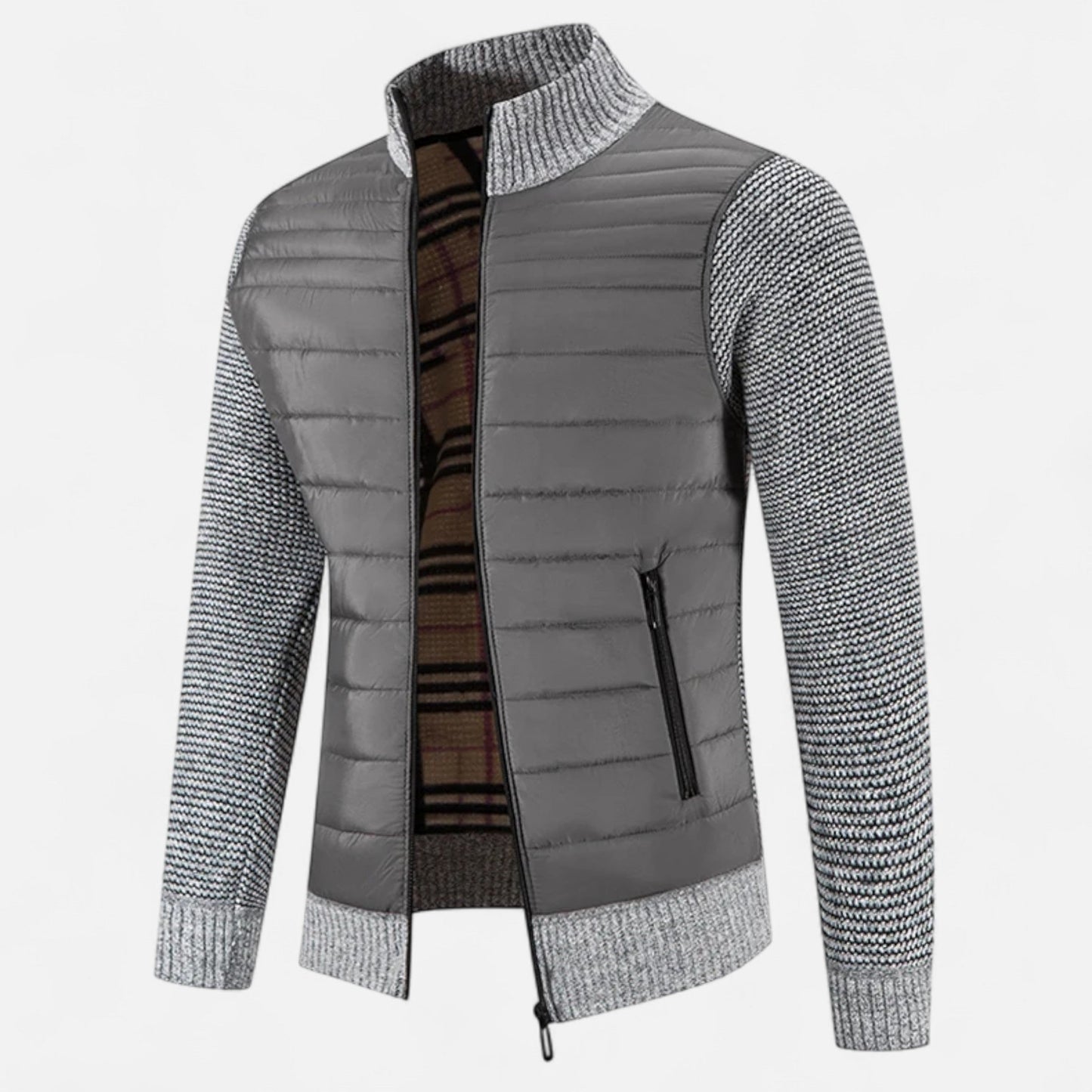 SwissFellas | Herren Fleece Stehkragen Patchwork Jacke