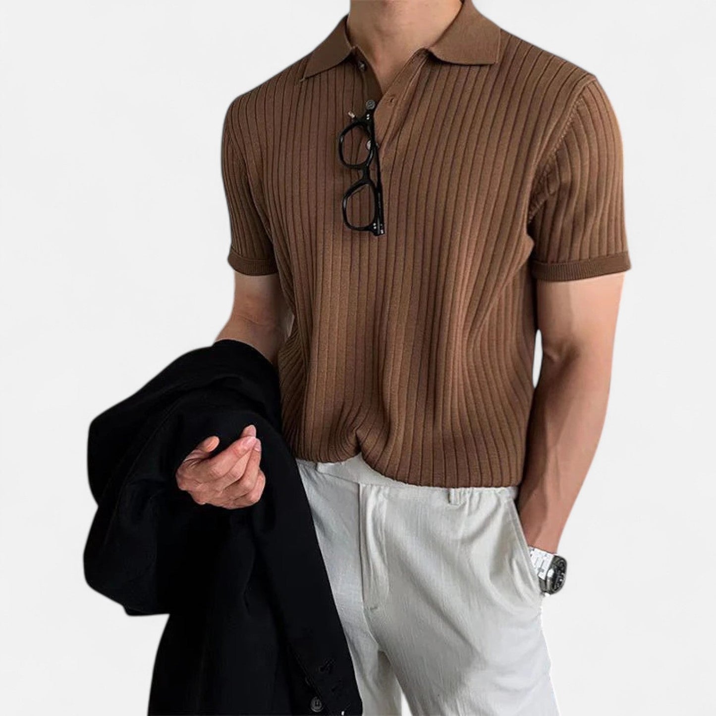 SwissFellas | Herren Retro Strick Poloshirt mit kurzen Ärmeln – Heritage Textur, lässige Raffinesse