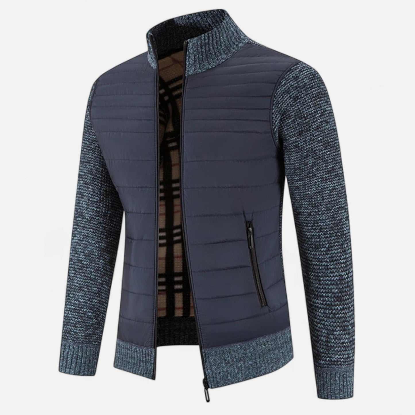 SwissFellas | Herren Fleece Stehkragen Patchwork Jacke