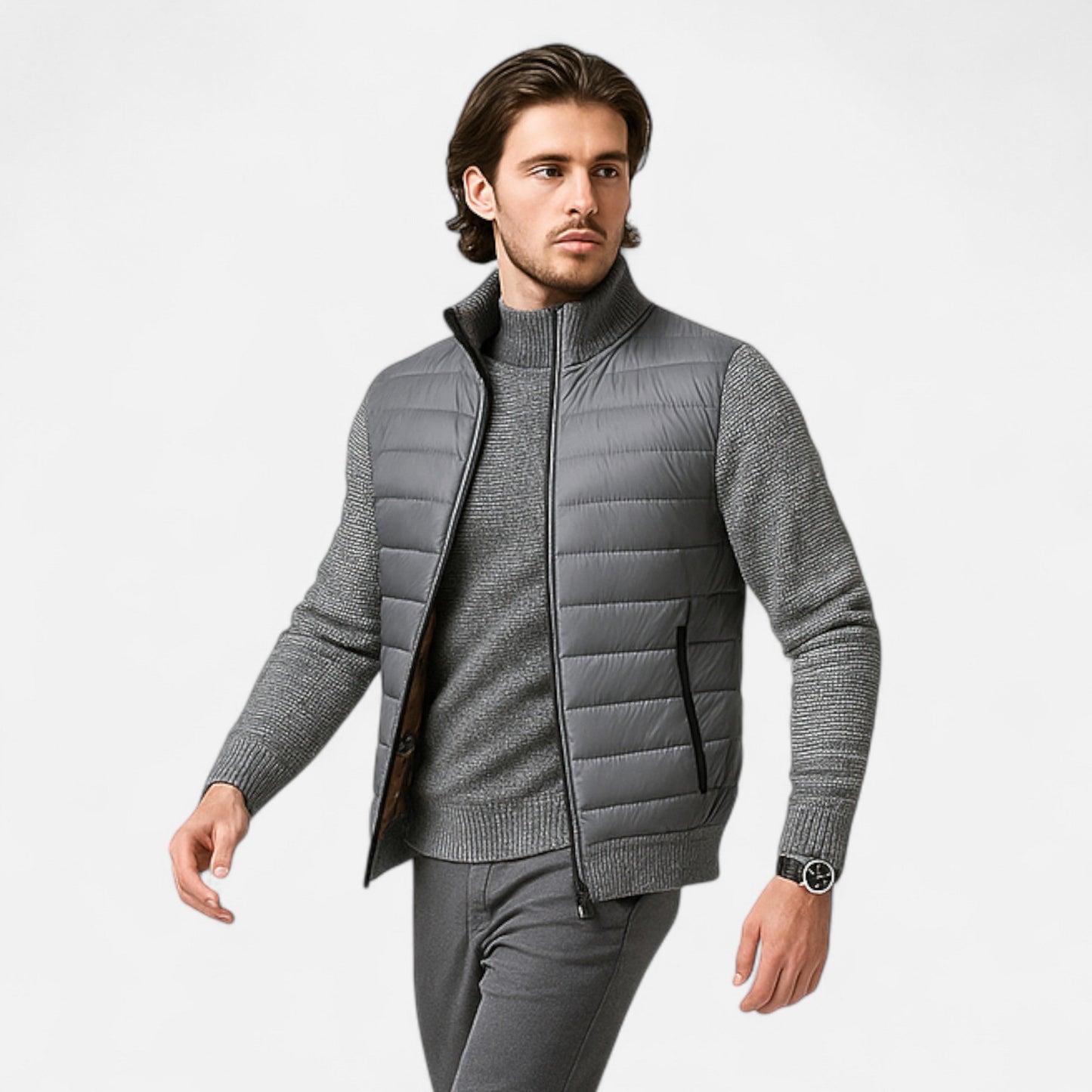SwissFellas | Herren Fleece Stehkragen Patchwork Jacke