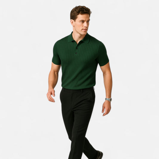 SwissFellas | Herren Retro Strick Poloshirt mit kurzen Ärmeln – Heritage Textur, lässige Raffinesse