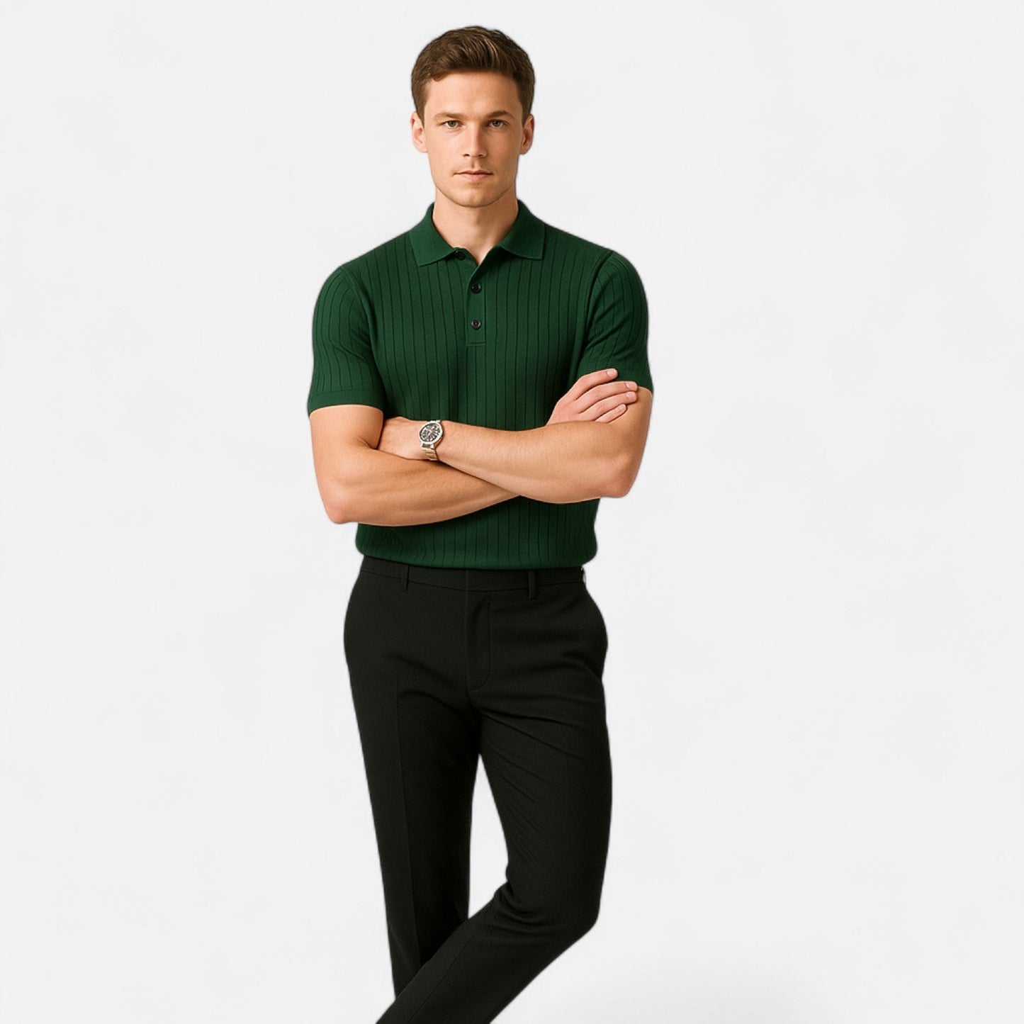 SwissFellas | Herren Retro Strick Poloshirt mit kurzen Ärmeln – Heritage Textur, lässige Raffinesse
