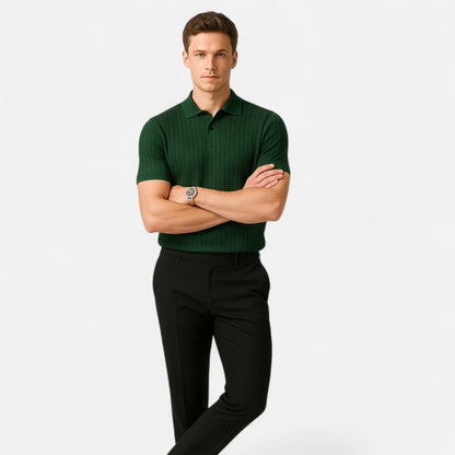 SwissFellas | Herren Retro Strick Poloshirt mit kurzen Ärmeln – Heritage Textur, lässige Raffinesse