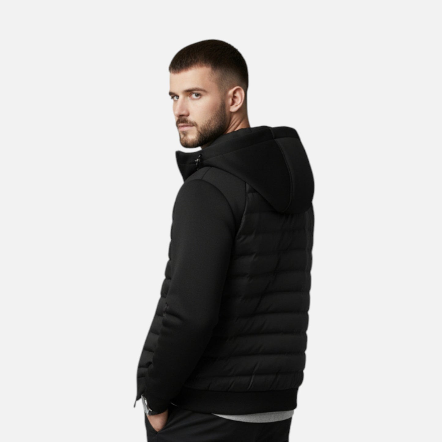 SwissFellas | Herren Kapuzen-Daunenjacke – Gespaltener Steppstil
