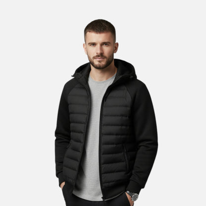 SwissFellas | Herren Kapuzen-Daunenjacke – Gespaltener Steppstil