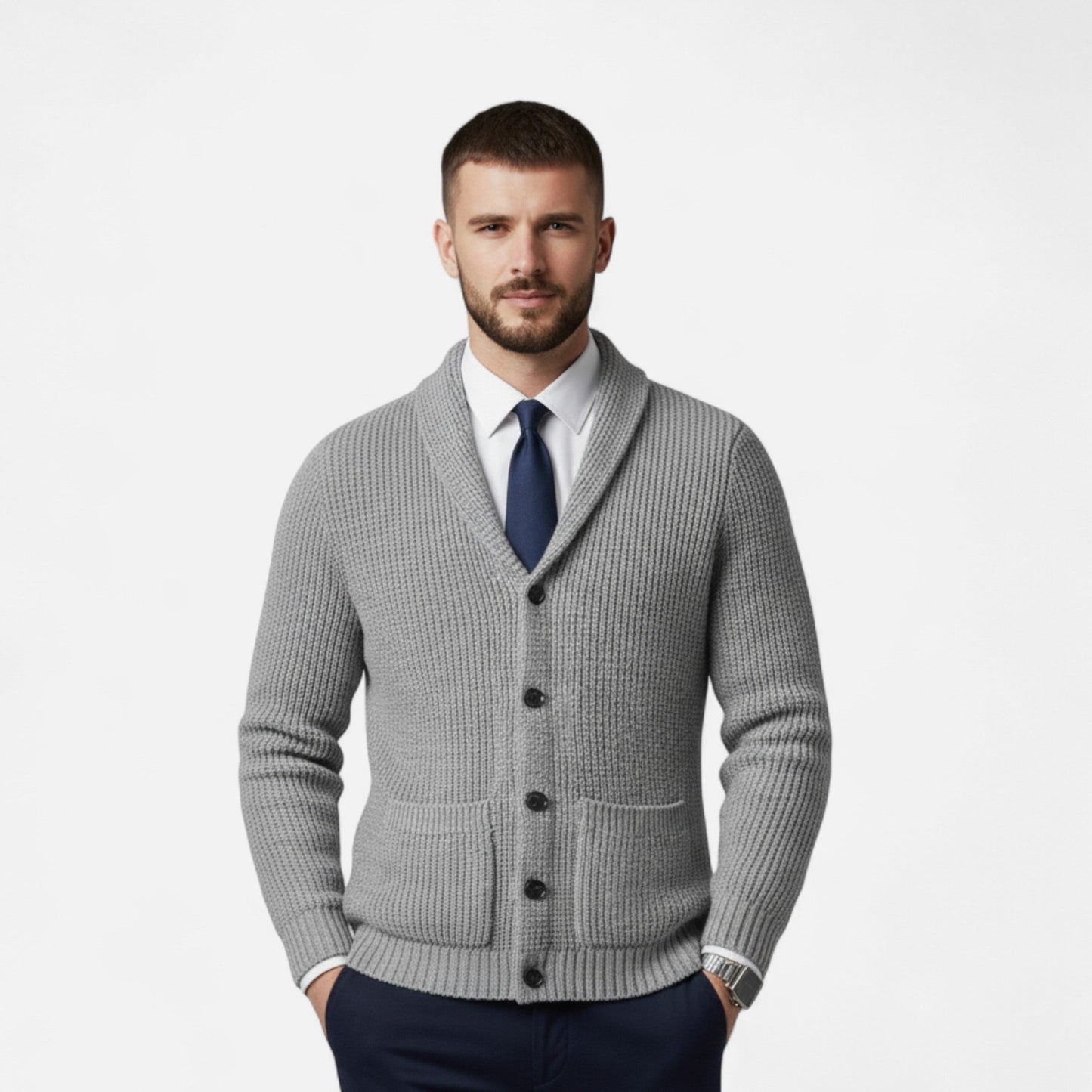 SwissFellas | Herren Woll-Cardigan mit Knopfverschluss – Klassischer Slim Fit Stil