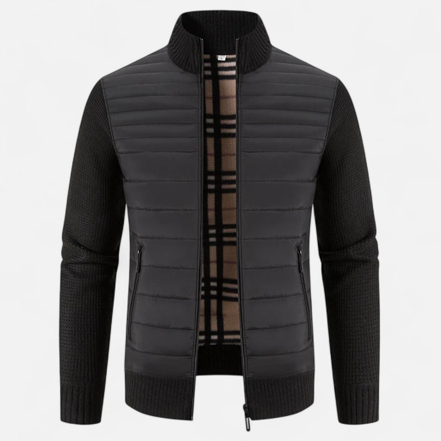SwissFellas | Herren Fleece Stehkragen Patchwork Jacke