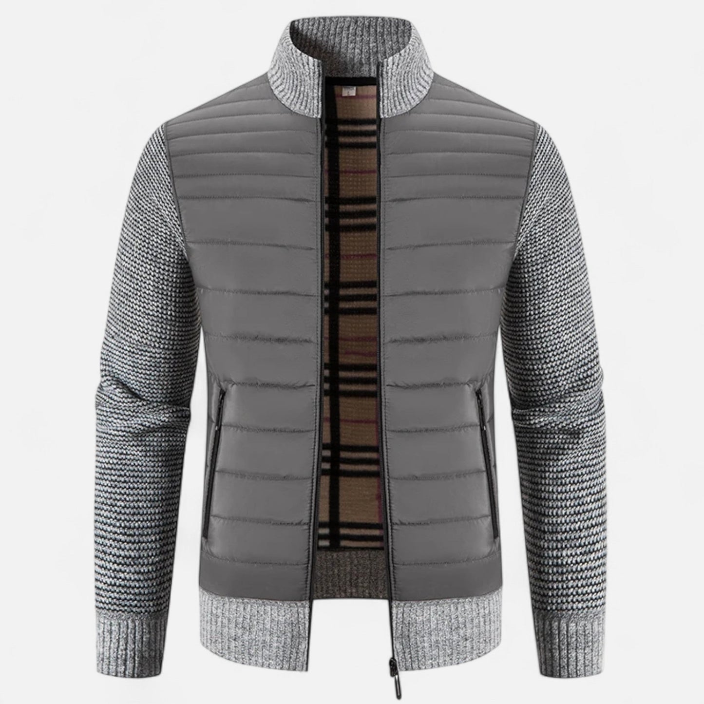SwissFellas | Herren Fleece Stehkragen Patchwork Jacke